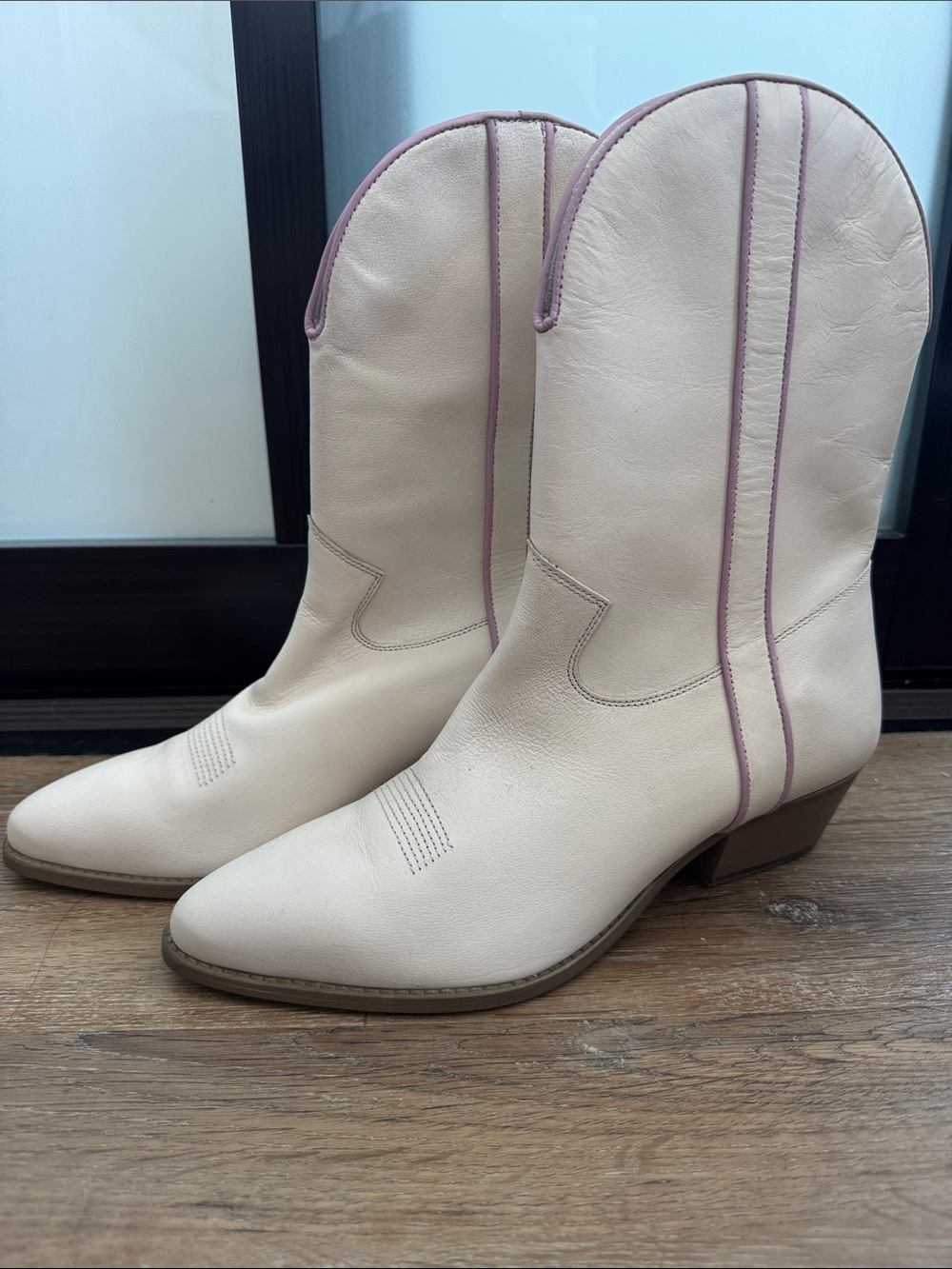 NWT Free People Cream Western Ankle Boots with Lavender Trim